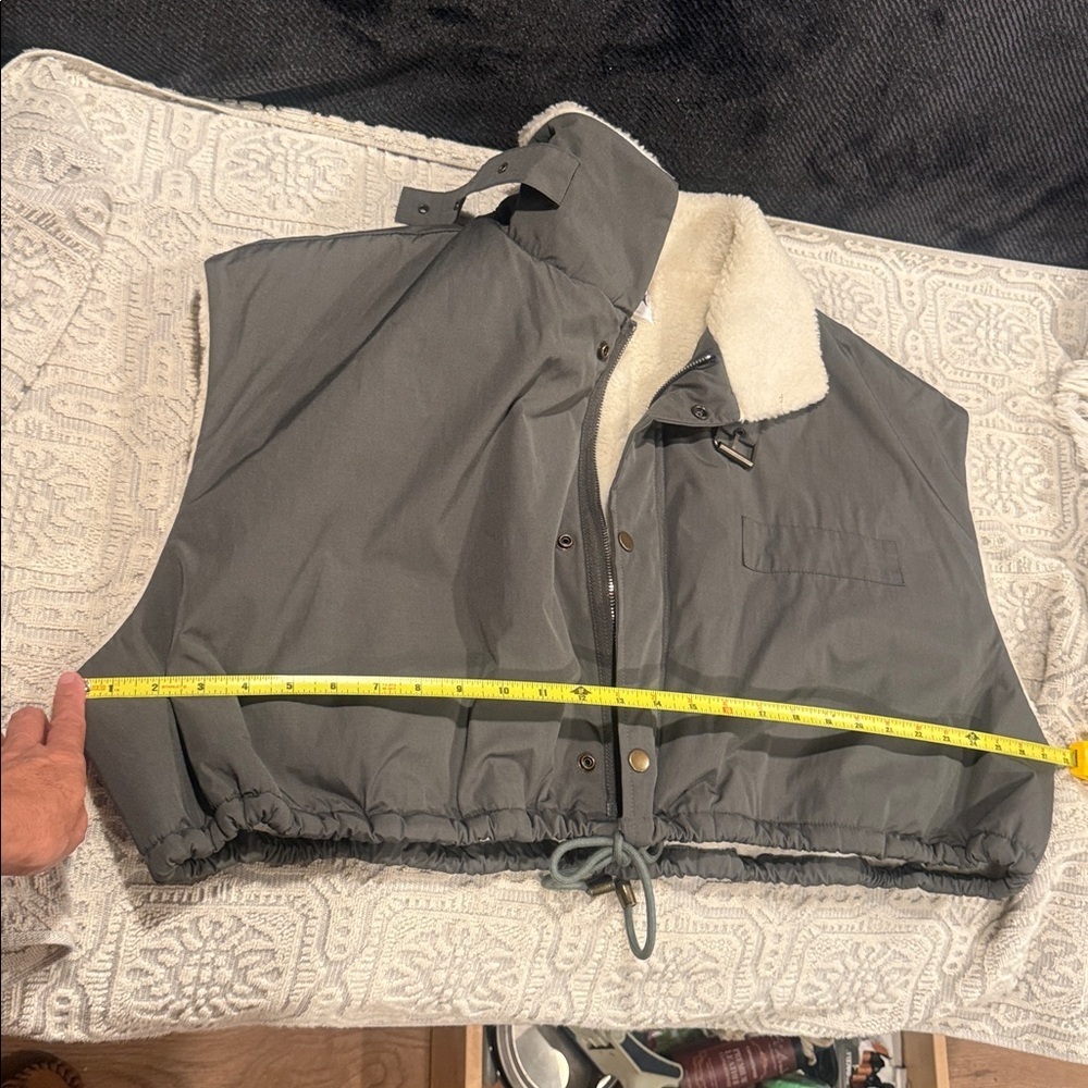 OAK + FORT WOMENS small gray Jacket with Cream Sherpa Collar - Picture 7 of 9